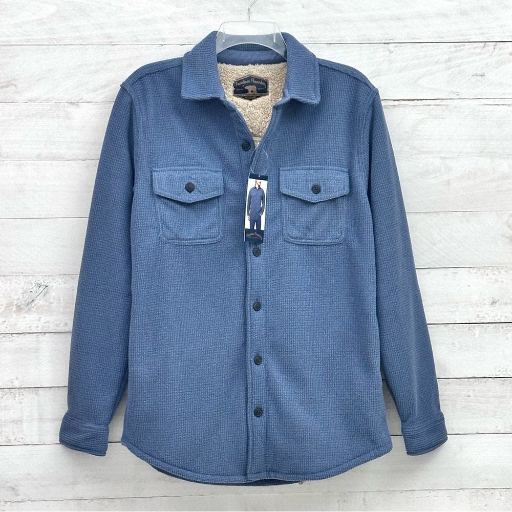 Freedom Foundry Men’s Fleece Shirt Jacket • Sherpa Lined • Blue• Sz S • NWT